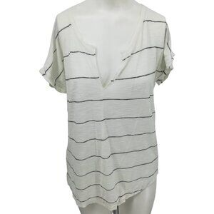 Madewell Striped V Neck Notch Roll Cuff Lightweight T Shirt Size S White Black